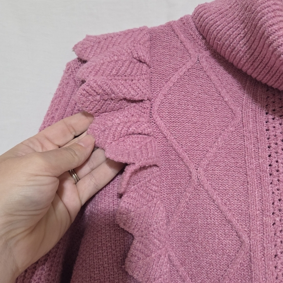 Design History Pink Turtleneck Sweater with Ruffle Details - Picture 3 of 9